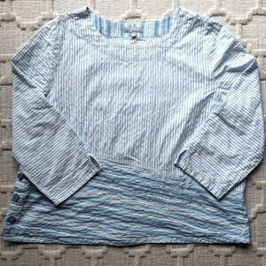 Habitat Tunic Top Womens M Blue Cotton Blend 3/4 Sleeve Costal